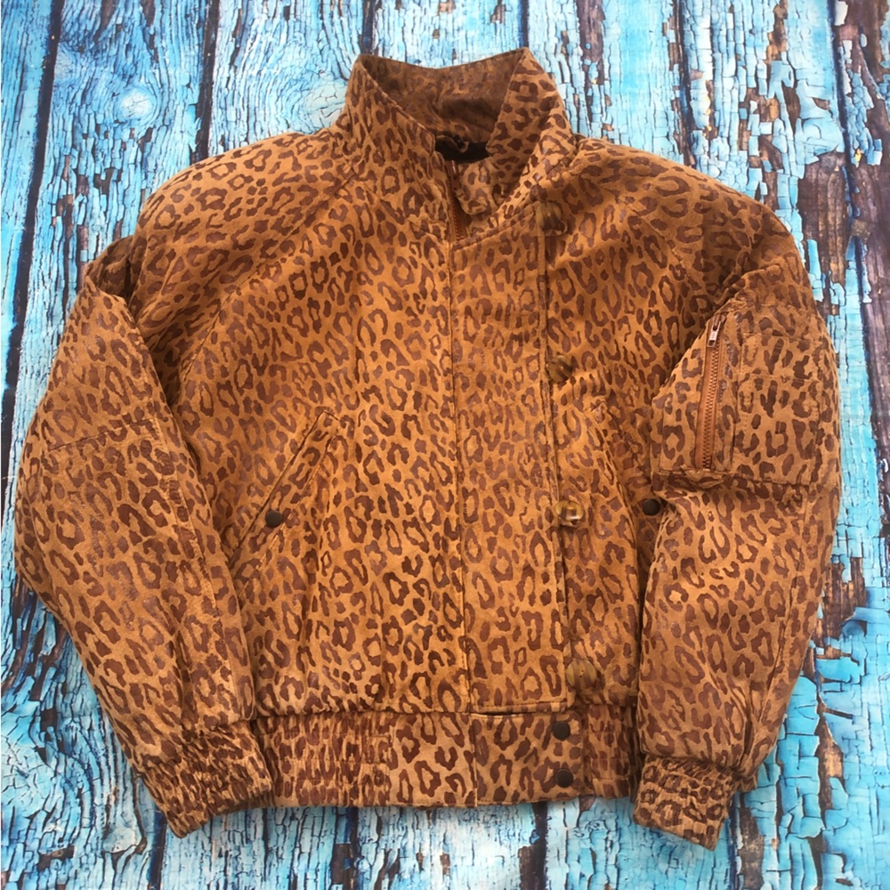 Vintage RIF leopard print suede bomber